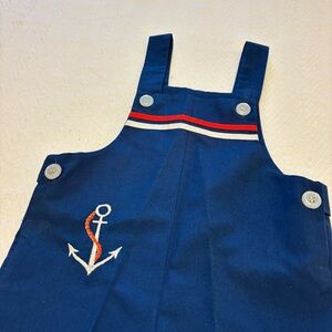 Vintage 1970s Navy Blue Boy Shortalls with Anchor/Sailor Design